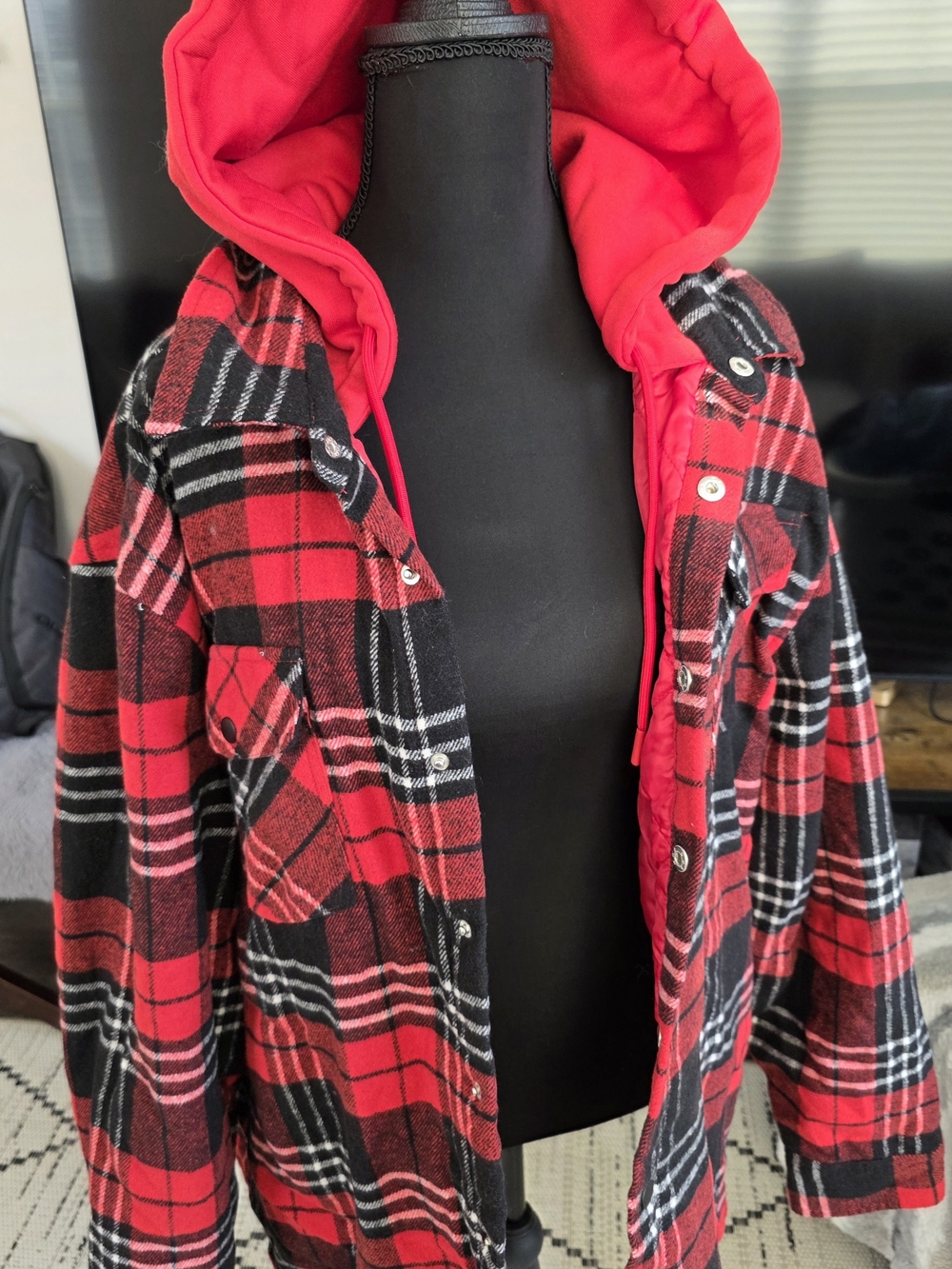 Rue21 Red and Black Plaid Hooded Jacket